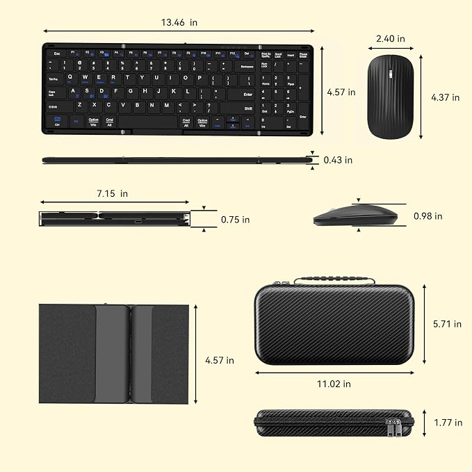 Gurjot Foldable Keyboard and Mouse, Folding Bluetooth Keyboard Combo, 2.4G + BT5.1, Full-Sized Portable Rechargeable Keyboard & Wireless Keyboard Mouse Set for Windows Android Mac iOS Business Travel