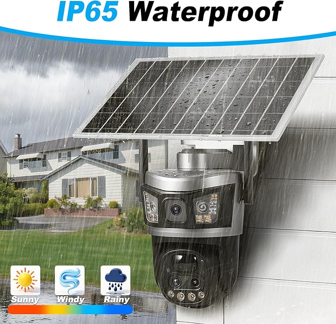 6MP Dual Lens Solar Security Cameras, Wireless Outdoor WiFi Security Camera, 360° View Pan, Two-Way Audio, Motion Detection, Color Night Vision, Waterproof IP66 with 64G SD Storage