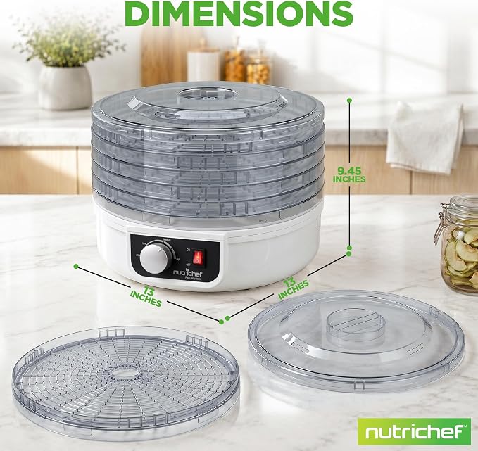 NutriChef Food Dehydrator Machine | Dehydrate Beef Jerky, Meats, Mushrooms, Fruits & Vegetables | Great For At Home Use | Uses High-Heat Circulation for Even Dehydration | 5 Easy to Clean Trays.
