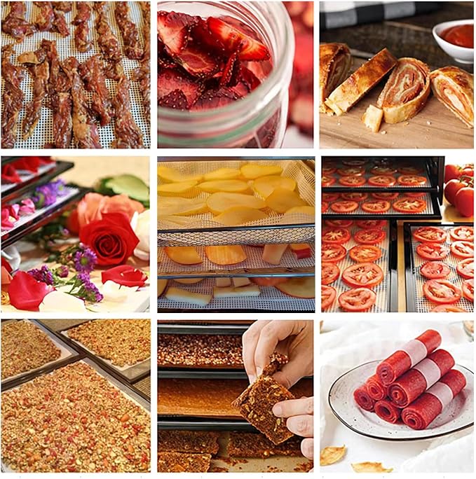 8 Pcs Silicone Dehydrator Sheets, Premium Non Stick Dehydrator Mats, Fruit Dryer Mesh for Food Dehydrator, 14x14 in