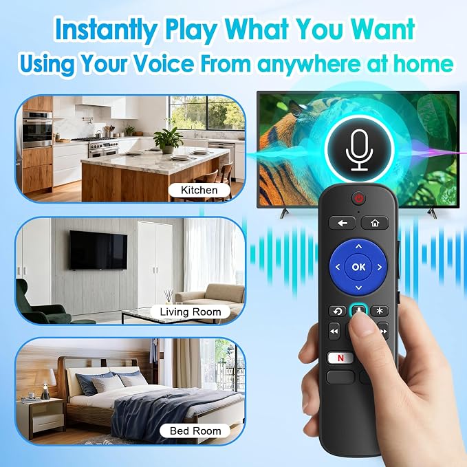 Replacement for Roku Voice Remote : Voice Remote Control for Roku TV, Audio Devices, Streaming Stick, Most Players with 4 Shortcuts & Easy Setup, Purple