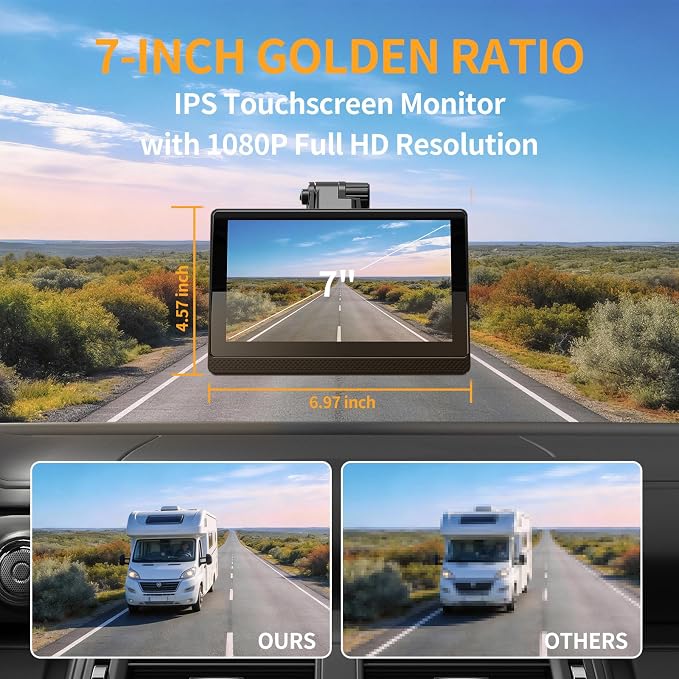 Fookoo AHD 1080P Dual Wired Backup Camera System, 7" Touchscreen Monitor Blind Spot Detection Vibration-Proof 10G Camera for Tractor Truck Excavator Skid Steer Harvester RV MP3 MP5 Waterproof
