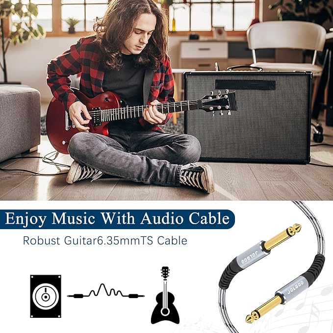 JOLGOO 1/4 Inch Guitar Instrument Cable 6.6 FT 2-Pack, 1/4 inch TS Guitar Cable, Quarter inch Cable, for Electric Guitar, Bass, Keyboard, Mixer, Amplifier, Speaker, Electric Mandolin