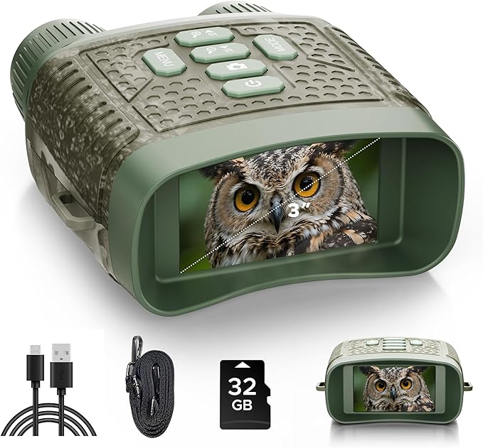 Night Vision Goggles, 4K Night Vision Binoculars, 3'' HD Screen & 10X Digital Zoom, 5000mAh Battery and 32GB TF Card, 1500FT Viewing Range for Camping & Security