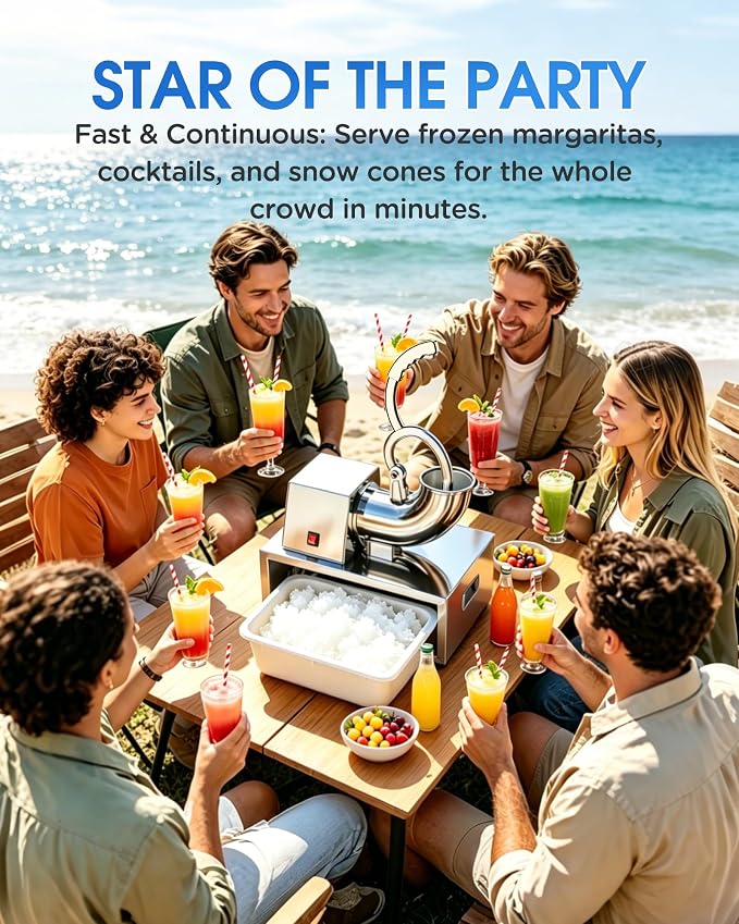 Commercial Snow Cone Machine, 440LB/H Professional shaved ice machine, 350W Electric Ice Crusher, Silver Stainless Steel, Fluffy Shave Ice Machines for Home, Parties, Dessert Shops & Bars