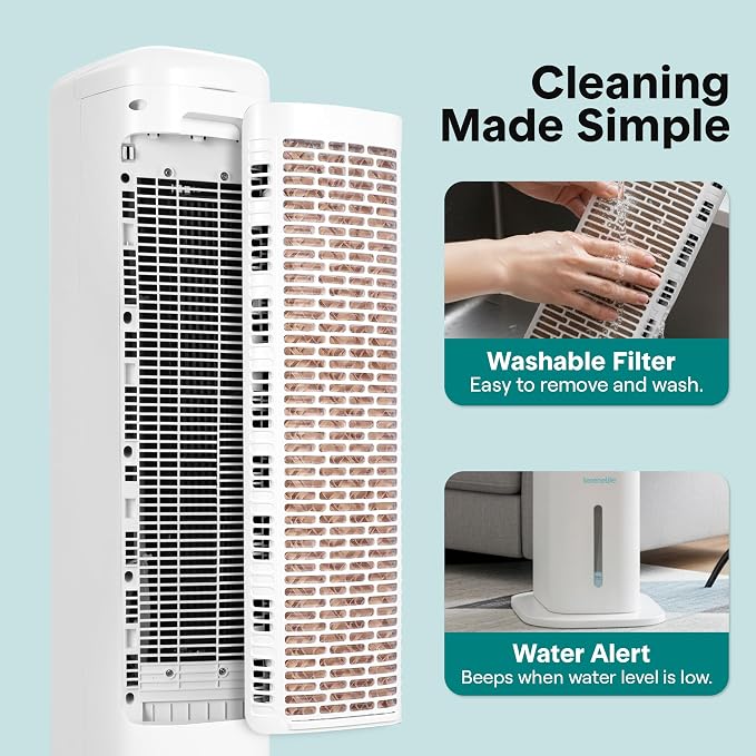 SereneLife Evaporative Air Cooler Tower Fan with Remote, 5L Water Tank, 4 Ice Boxes, 3 Speeds, 60° Oscillation, Quiet Portable Swamp Cooler, Cooling Fan for Bedroom, Home, Office, Dorm