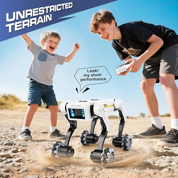 Smart Robot Dog with Wheels, 30+ Bionic Actions, Voice & Remote Control, Programmable Moves, Rechargeable Battery, All-Terrain Stunt Pet Toy for Kids