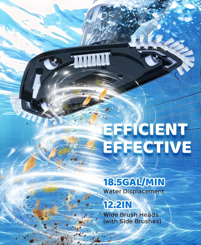 Pool Vacuum for Above Ground Pool with a Telescopic Pole, 80Mins Runtime, Handheld Rechargeable Pool Cleaner with 18.5 Gallons/min Powerful Suction for Above Ground/Inground Pools, Hot Tubs, Spas