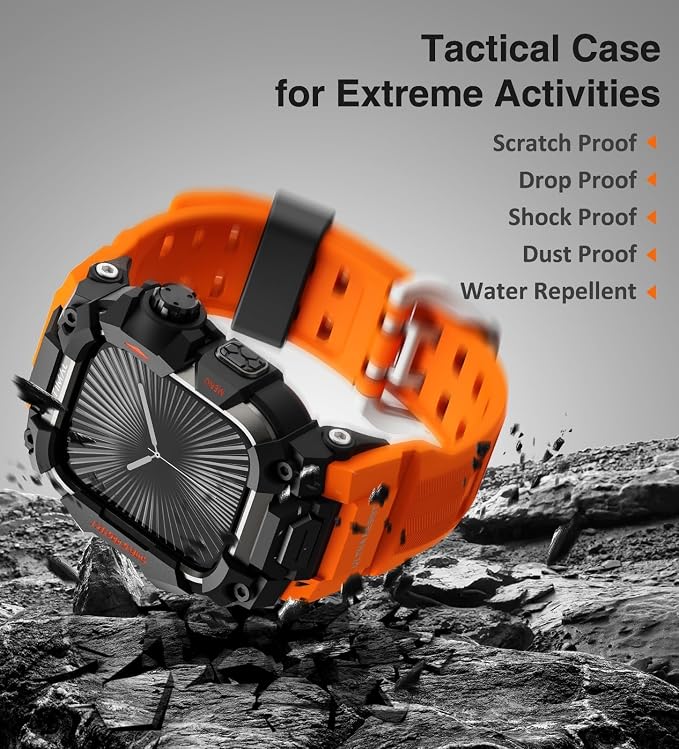 ULTIMAL Rugged Case with Band for Apple Watch 46mm,Compatible with Apple Watch Series 11/10, Military Grade Shockproof Bumper Cover for iWatch Tactical Band Men (Orange, 46mm)