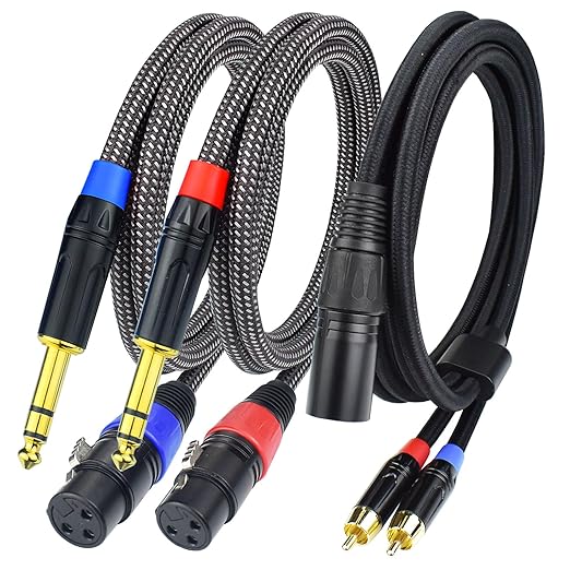 1/4" TRS to XLR Female Cable 10Feet 2Pack with 10Feet XLR Male to Dual RCA Y Splitter Cable