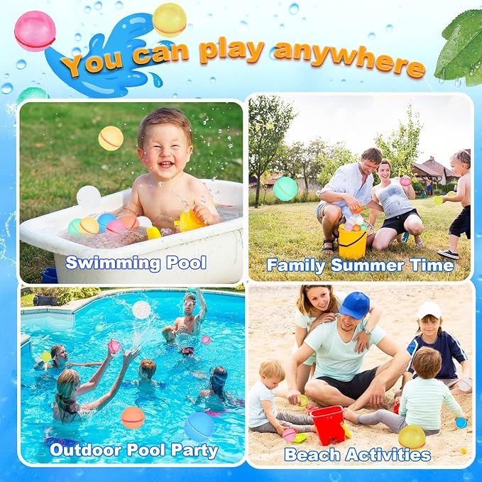 98K Reusable Water Balloons 6 Pcs with Mesh Bag, Pool Beach water Toys for Boys and Girls, Outdoor Summer Toys for Kids Ages 3-12