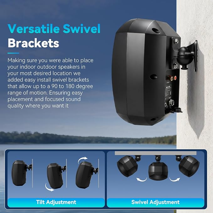 5.25 Inch Wall Mount Bluetooth 6.0 Outdoor Speaker,IP66 Waterproof Indoor/Outdoor Sound System,2-Way Woofer & Tweeter,600W Peak Wired Speakers for Pool,Patio,Garage,Home Theater(Pair,Black)