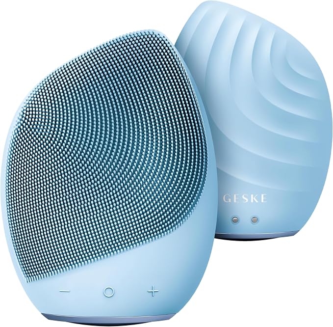 GESKE SmartAppGuided™ Sonic Facial Brush 5 in 1 | Vibrating Electric Facial Cleansing Brush | Soft Silicone Brush | Professional Facial Cleanser | Skin Cleanser & Exfoliator | Face Massager