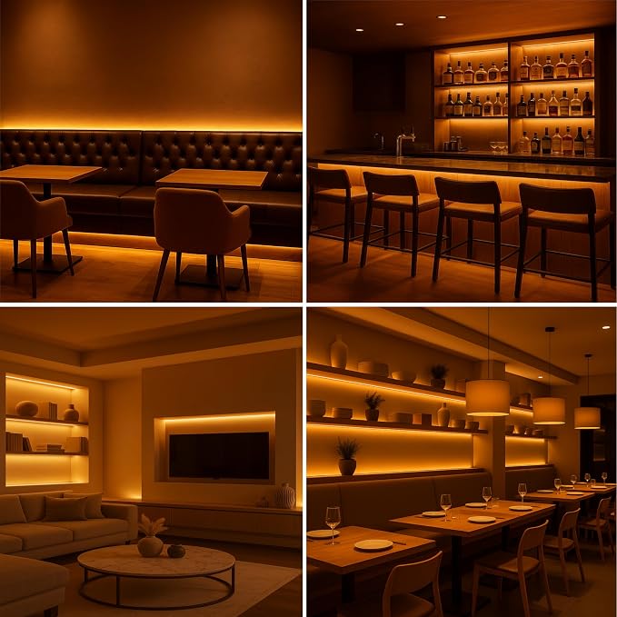 Candlelight COB LED Strip Lights 2400K, 3W/FT, 32.8FT 24V LED Tape Light with 3M VHB Backing, CRI 95, UL Listed, Cuttable, Dimmable, Bendable for Bars, Restaurants, Relaxing (NO Power Supply)