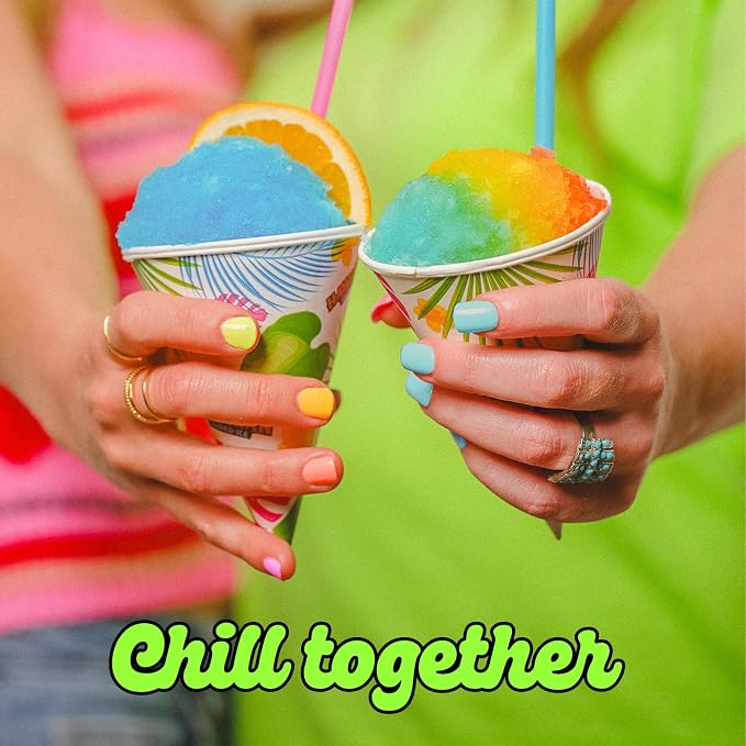 Hawaiian Shaved Ice S700 Kid-Friendly Snow Cone Machine Kit with 3-16oz. Syrup Flavors: Cherry, Grape, and Blue Raspberry, Plus 25 Snow Cone Cups, 25 Spoon Straws, and 3 Black Bottle Pourers