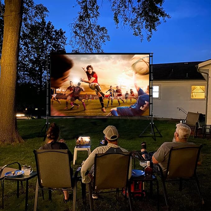 Wootfairy 180inch Projector Screen with Stand: Portable Wrinkle-Free Screen | Foldable 16:9 4K HD Front Rear Projection Movie Screen with Carry Bag for Indoor Outdoor Backyard Family Live Sports Night