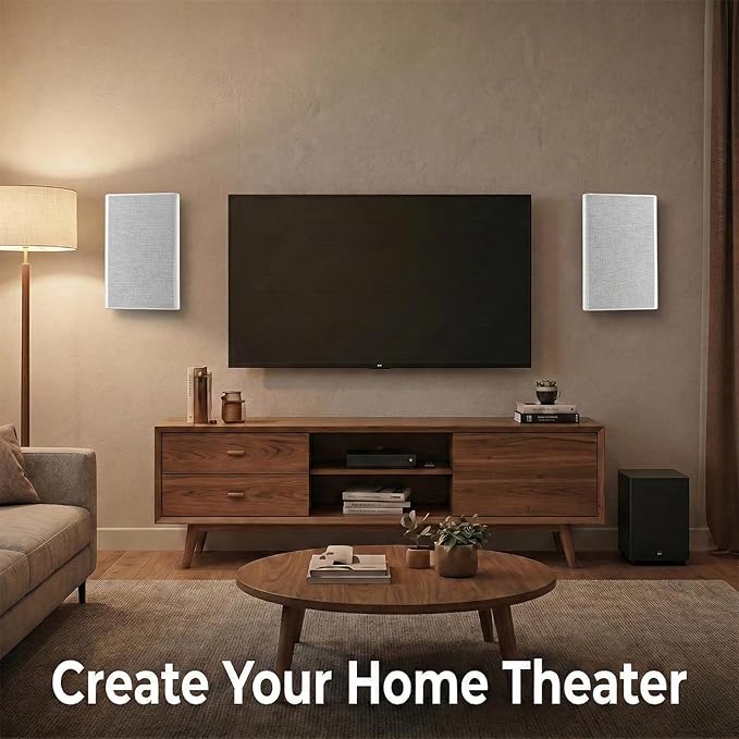 STUDIOFINIX Ultra Slim 5.25 Inch 240W Wall Mount Speakers, 8 Ohm Passive Home Theater Indoor Speakers for Bedroom, Kitchen, Living Room,White(Pair)