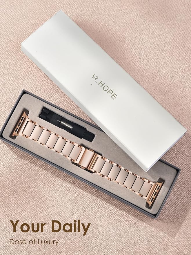 V.R.HOPE 2-in-1 Office & Gym Band for Apple Watch Women – Stainless Steel + Soft Silicone Hybrid, Hypoallergenic & No Skin Irritation, All-Day Comfort – Fits Series 1-11, SE3,Ultra3 46mm/49mm/45mm/44mm/42mm(Oatmeal+Rose Gold)