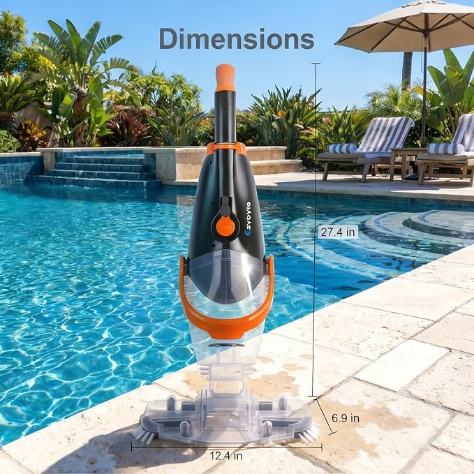 Handheld Pool Vacuum Cleaner, Rechargeable Pool Bottom Cleaner with Strong Suction, 1 H Runtime,for Above Ground/Inground Pools, Spas and Hot Tubs,Orange