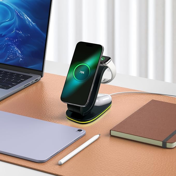 Wireless Charging Station, 2026 Upgraded Fast 15W 4-in-1 Charger Station for iPhone 17/16/15/14/13/12 Series, Watch Airpods 1-8/Ultra, iPad, AirPods, 35W Charger Included White