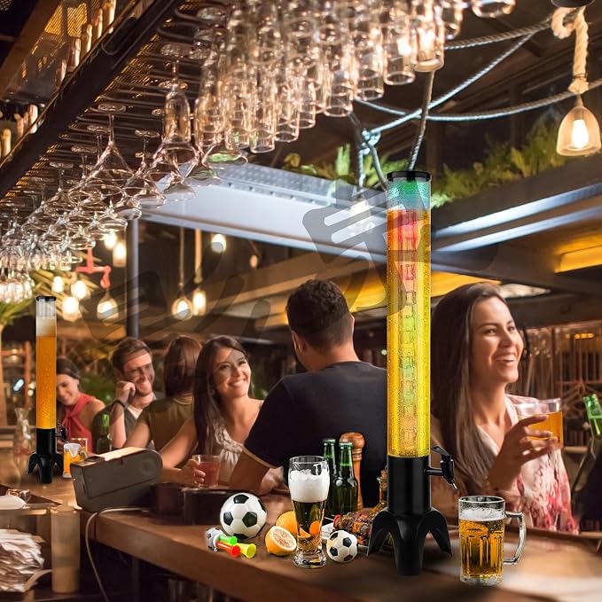 4pcs Beer Giraffe Dispenser, 100oz/3.2 qt Mimosa Tower Dispenser with Ice Tube and LED Light, 3L Tabletop Drink Tower Dispensers for Beer, Margarita, Liquor, Beverage