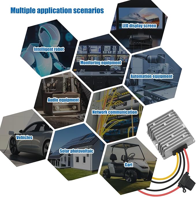 30-90V to 24V 20A 480W Waterproof DC-DC Buck Converter with Fuse | Voltage Converter For Automotive, LED Lights, Construction Sites, Tool