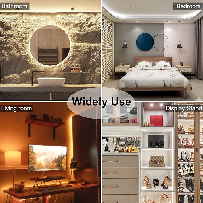 COB LED Strip Lights 65.6ft, Tunable White CCT Warm White to Cool White LED Strip, DC24V Tape Light, CRI92+, Bluetooth App Control, Dimmable Strips for Bedroom, Office, DIY Lighting.