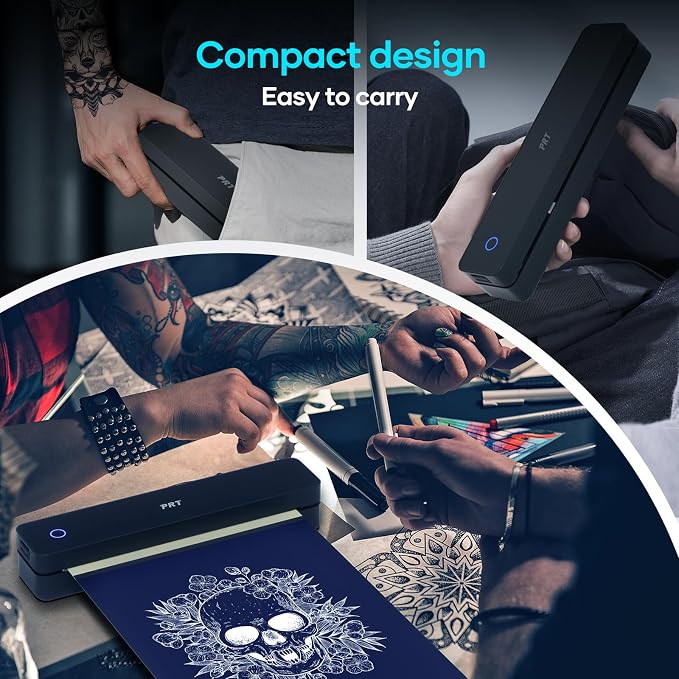 PRT Tattoo Stencil Printer Wireless with 10pcs Transfer Paper, Portable Thermal Tattoo Printers for Tattoo Artists & Beginners, Compatible with Phone& Tablet& PC, Black