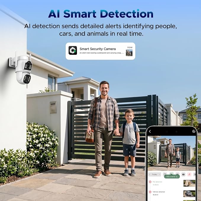 VOOPEAK 4G LTE Cellular Security Camera, Dual Lens 360° PTZ Auto Tracking, Solar Camera Outdoor Wireless with SIM Card,2K HD Color Night Vision, IP66 Waterproof, 2-Way Audio,No WiFi Needed
