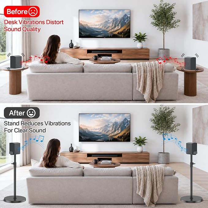 Speaker Stands Pair for Samsung HW-Q990H/Q990F/Q990D/Q930H/Q930F - Height Adjustable Extend 29” to 37.5”, Dual Side Clamp Surround Speaker Stand for Samsung Rear Speaker Stands with Cable Management