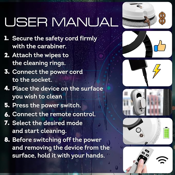 APQ Supply White Automatic Window Cleaner Robot W100, 11.8 x 5.9 x 4.7 Inch, 3 Cleaning Modes, 10 Cloth Pads, Window Glass Vacuum Cleaner, Quiet 72dB