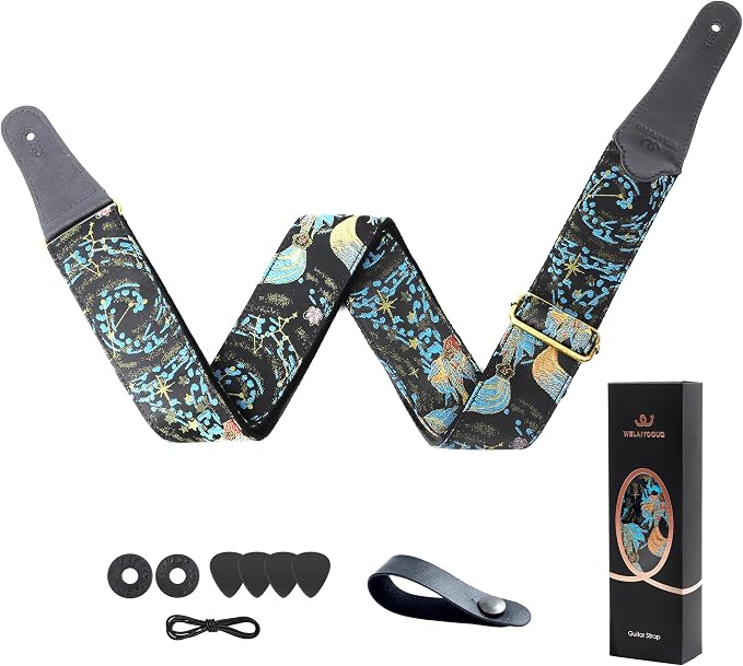 Guitar Strap, Embroidery Jacquard Adjustable Guitar Straps for Acoustic/Bass/Electric Guitar, Includes Guitar Pick, Strap Button and Strap Lock, Constellation Gift (Pisces)