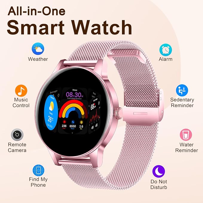 Smart Watches for Women, 1.27" HD Smart Watch for Android Phones & iPhones, Smartwatch Answer/Make Calls, Fitness Tracker with Heart Rate/Sleep/SpO2 Monitor, 110+ Sport Modes, 3 Bands (Pink)