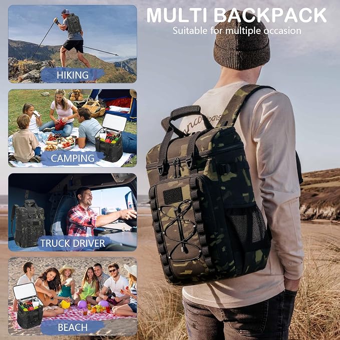 Tactical Cooler Backpack - 42 Cans Backpack Coolers Insulated Leak Proof for Men & Women, Soft Cooler Insulated Backpack for Lunch, Work, Camping, Hiking, Picnic, Beach & Travel