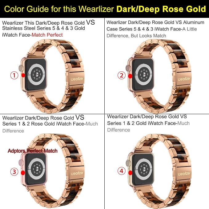 Wearlizer Compatible with Apple Watch Bands 42/44/45/46/49mm Wristband Womens Mens, Stainless Steel Fashion Resin Strap iWatch Series 11 10 9 8 7 6 5 4 3 SE/Ultra 3 2 1-Dark Rose Gold+Tortoise