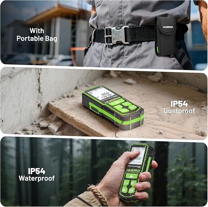 Laser Distance Measure 395 Feet with 60 Inch Tripod, Huepar Laser Distance Meter with Bluetooth & APP, Angle Sensor, 1/16in Accuracy Rechargeable Laser Measuring Tool, M/in/Ft Unit, Pythagorean Mode
