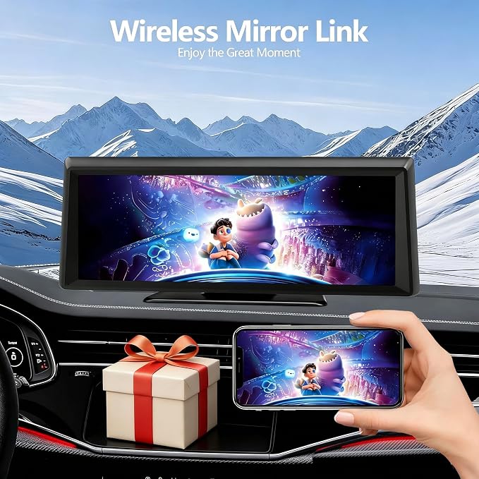 8.1" Portable Wireless Carplay Screen for Car, 2K Dash Cam & 1080P Backup Camera, Touchscreen Car Stereo with Apple Car Play/Android Auto, GPS, Bluetooth, Mirror Link, Voice Control for All Vehicles