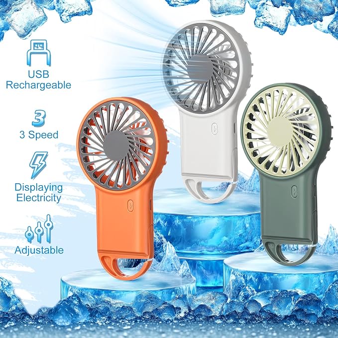 VIHOSE 15 Pcs Portable Hanging Fan, 3 Speeds Personal Rechargeable Desk Small Hand Fan with D Metal Hook for Cooling Small Personal Hands Outdoor Travel