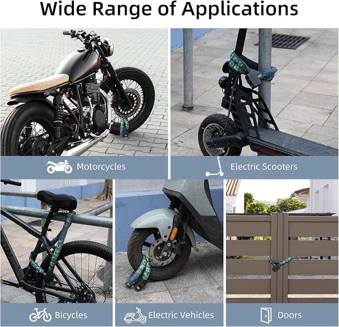 Bike Chain Lock with Alarm E Scooter Lock Anti-Theft Alarm 110dB 4ft Security Heavy Duty with USB C Cable and 3 Keys for Bike/E Scooter/Motorcycle