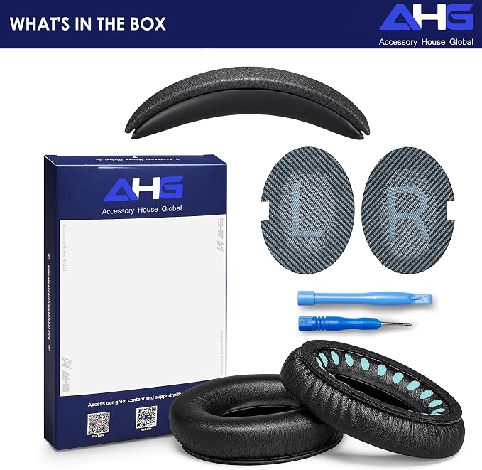 AHG Accessory House Global SoundLink AE2 Ear Pads and SoundLink AE2 Headband Cushion Compatible with Bose SoundLink Around-Ear 2 (AE2) Headphones (Black). Seamless DIY Fit | Extra Thick | 3D Printed