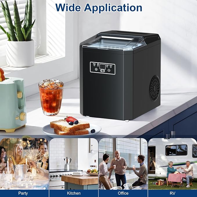 Ice Cube Maker, Counter Top Ice Maker with 2 Ways to Add Water, 33LBS/24H Ice Machine with Transparent Lid Perfect for Home, Office, Kitchen, RV, Basement Bars