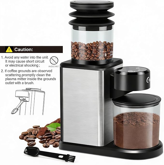 Electric Coffee Grinder for Home & Cafés: Automatic 25-Setting Conical Burr coffee grinder with 120g Expandable Hopper Durable - Anti-Static & Quiet Grinding Perfect for Multi-Cup Brewing