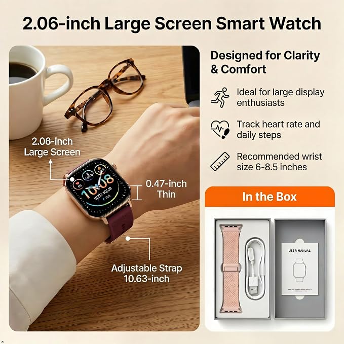 2026 Distance & Pace GPS Running Watch for Runners - Call & Text, AMOLED Large Screen, 50m Waterproof Swimming, Calorie & Step Counter, 2 Bands, Long Battery, for Seniors Men Women(Gold)