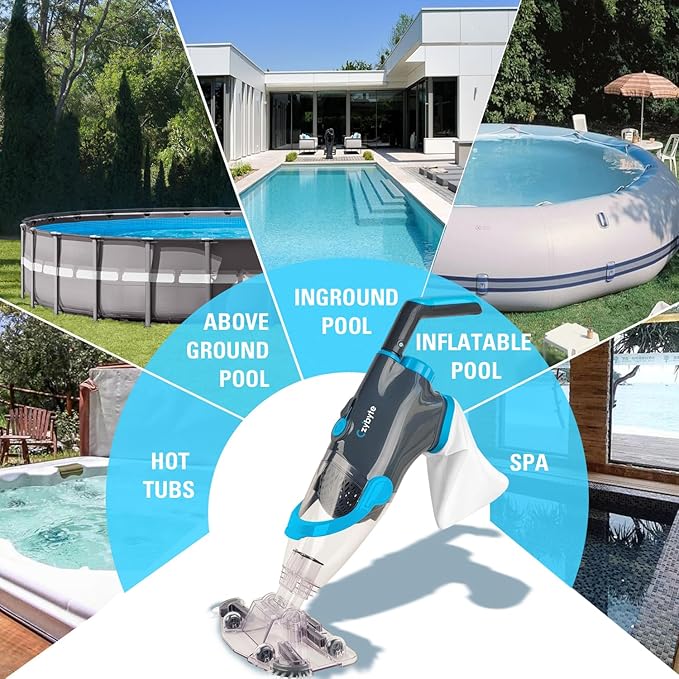 Handheld Pool Vacuum Cleaner, Rechargeable Pool Bottom Cleaner with Strong Suction, 1 H Runtime,for Above Ground/Inground Pools, Spas and Hot Tubs, Grey and White