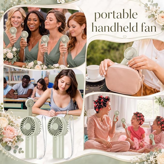 Rossesay 16 Pcs Mini Portable Fan Handheld Battery Operated Portable Small Personal Fans for Summer Beach Indoor Outdoor Travel Cooling Gift (Sage Green)