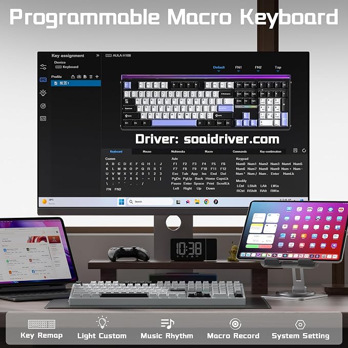 Aula H108 Wireless Mechanical Keyboard, Hot Swappable Silent Keyboard, Full Size Keyboard with Number Pad, Gasket Structure, RGB Backlit Computer Gaming Keyboard with PBT Keycaps for PC/Office
