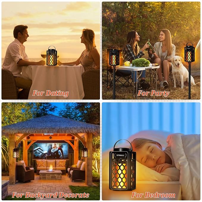 Gifts for Men Him Husband Boyfriend, Waterproof Bluetooth Speaker with LED Torch Flame Lights, 10W Deep Bass for Patio Porch Garden Backyard Birthday Gifts (2 Pack)