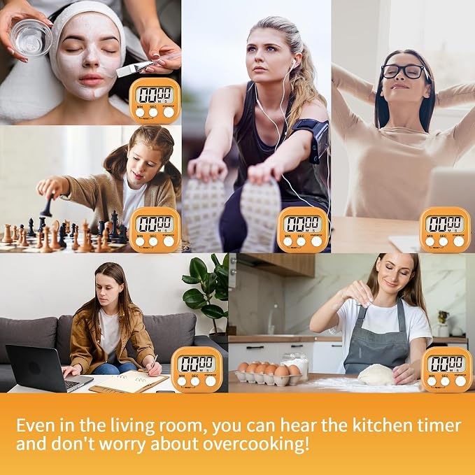 4 Pack Orange Digital Kitchen Timer Magnetic Digital Timer with Big Display Loud Ring Cooking Timers for Cooking, Game, Gym, Break Time, Classroom(4, Orange)