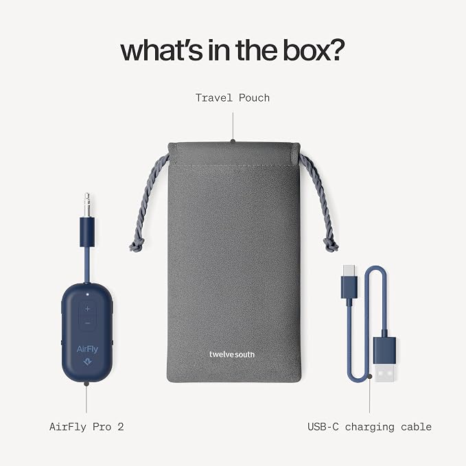 Twelve South AirFly Pro 2 Bluetooth 5.0 Transmitter/Receiver for TV to 2 Wireless Headphones – Wireless Adapter for AirPods, Car, Gym, Home, Use with Any 3.5 mm Audio Jack, Blue