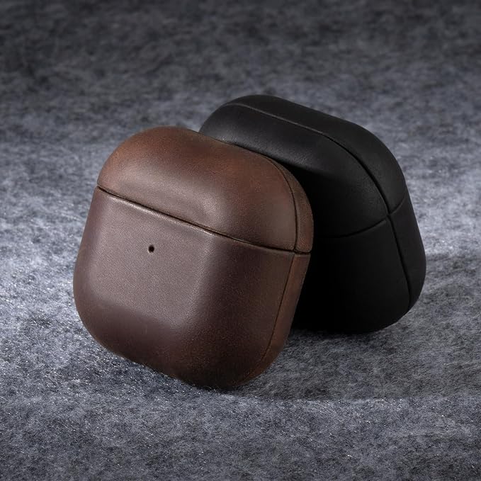 Maogoam Leather Case Compatible with AirPods 4, Genuine Vintage Crazy Horse Cowhide Leather Case for Apple Airpods 4th Generation(2024), Handcrafted, Retro Style, Black